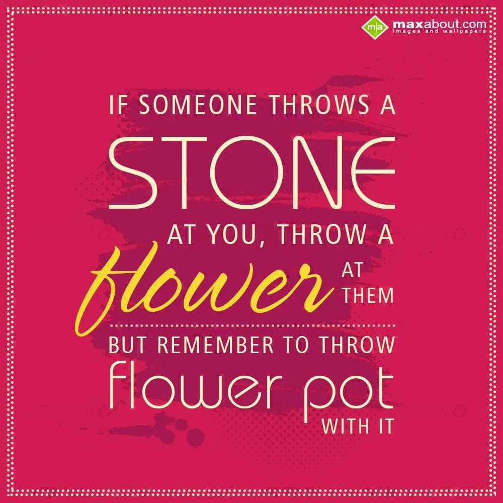 If someone throws a stone at you, Throw a flower a